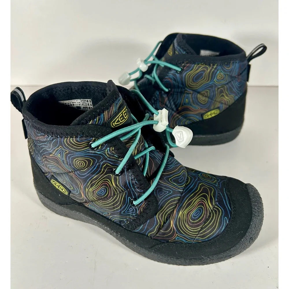 KEEN Howser II Waterproof Youth Boots Topo Map Print Insulated Black Size 4Y